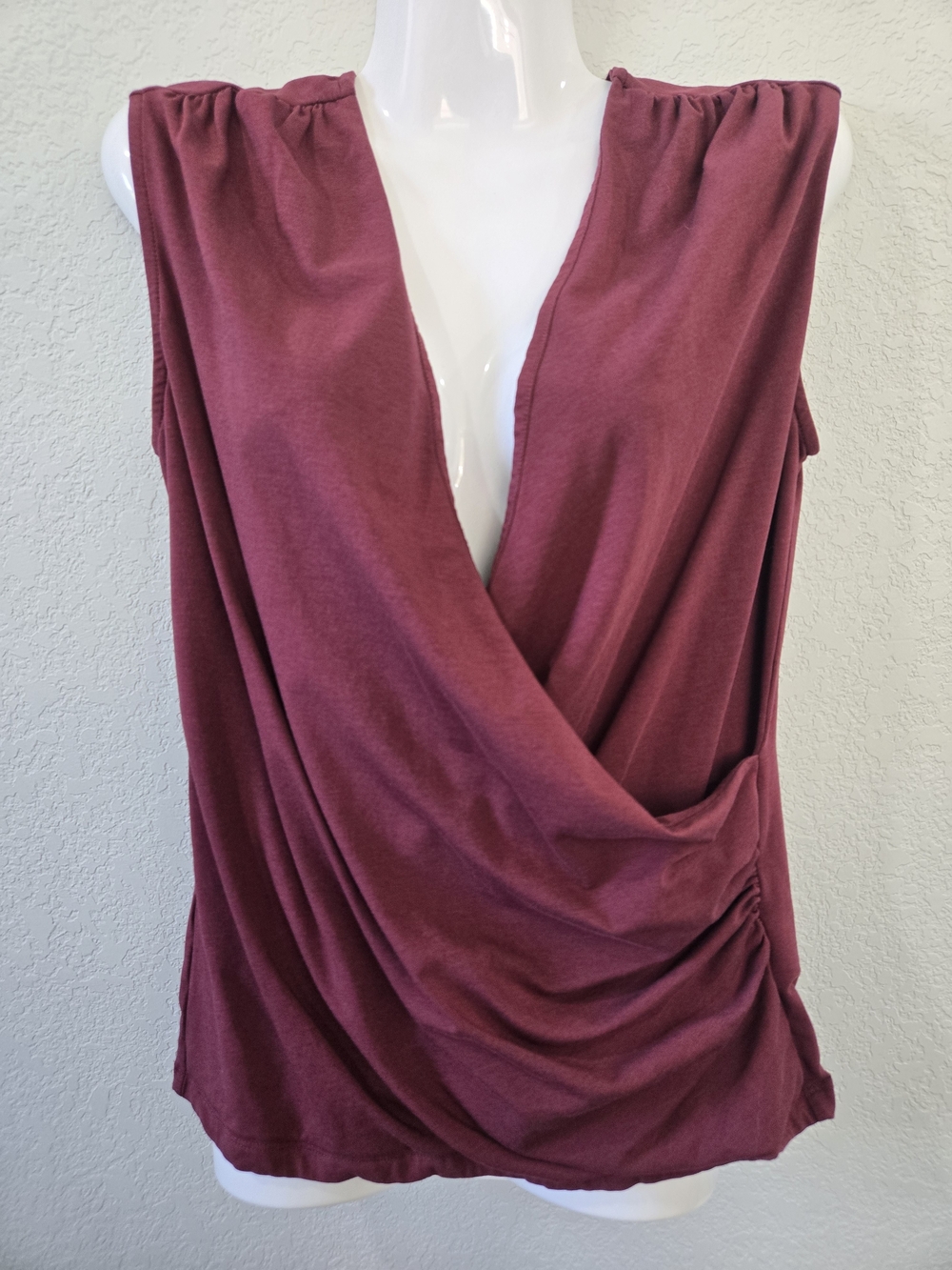 Women’s Draped V-Neck Sleeveless Top - Burgundy